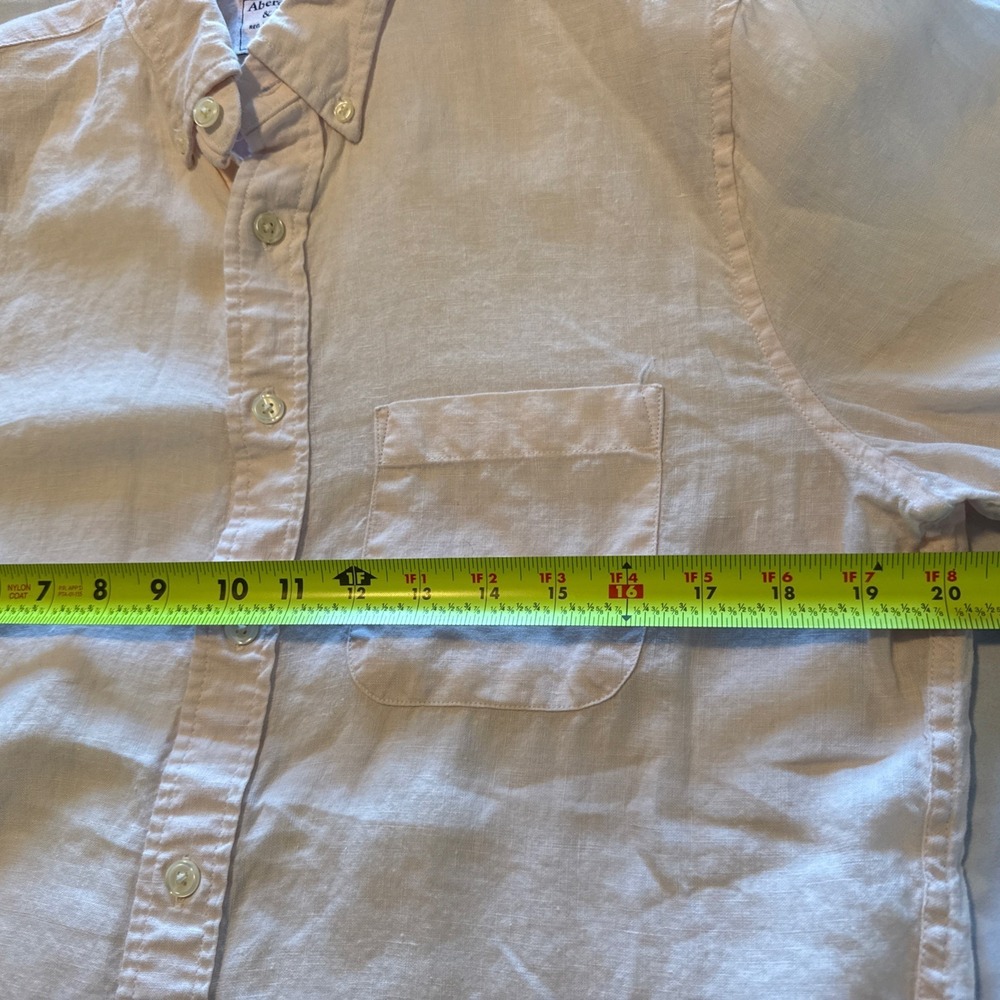 Abercrombie & Fitch 100% Linen Button Down Shirt Mens Medium Pink/ White L/S - Picture 3 of 4